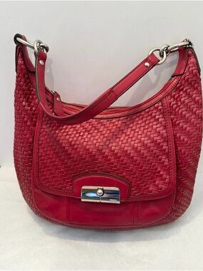 Coach 19314 Red Kristin Woven Leather
Shoulder Bag Purse Hobo